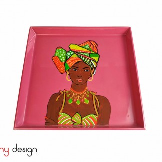 Square lacquer tray with hand painted girl 22cm 